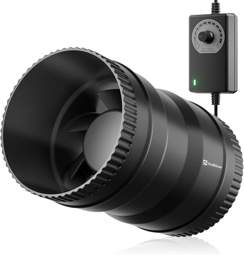 Hon&Guan 4 Inch Inline Booster Duct Fan with Speed Controller - 130 CFM Airflow with 6W Ultra-Low Power and Low Noise