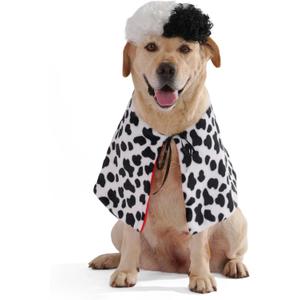 Littledropet Dalmatian Dog Halloween Costume with Black White Wig,Pet Cape Cloak Party Dress Up Outfit Funny Clothes for Small Medium Large Dogs (Black, Large(for Large Dog))