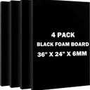 4 Pack Black Foam Board, 24x36 Inches Poster Board, 0.23" Thick Double-Sided Acid-Free Foam Core Board, Sign Board for School Projects, Office, Presentations Board, Paintings Prints