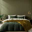 White Classic Dark Green Duvet Cover King Size, Microfiber Duvet Cover with Zipper, Duvet Cover Set with 2 Pillow Shams, Luxury Soft Comforter Cover King Size, 104 x 90 | Comforter Not Included