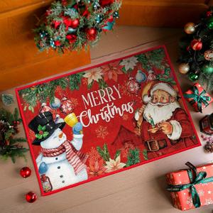 Christmas Door Mat 2 x 3 Feet Christmas Entryway Rug Non-Slip Washable Area Rugs Kitchen Bathroom Floor Mats Indoor Carpet Soft Throw Mat for Home Xmas Holiday Decor(Classic)