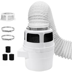 Upgraded Version - VIWINVELA 3 in 1 Indoor Dryer Vent Kit with White Dryer Vent Hose - Dryer Lint Catcher Water Filter Bucket - Dryer Lint Trap for Electric Dryer (White Dryer Vent Bucket With White Hose)