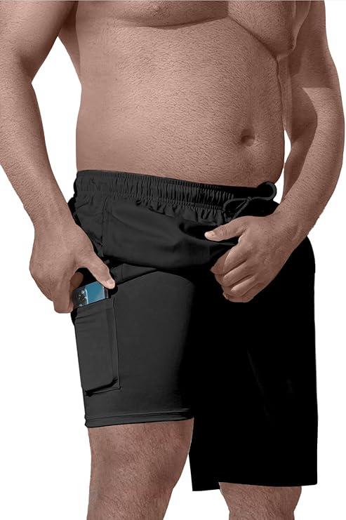 TENGINE Big and Tall Men's Swim Trunk 8" with Compression Liner 8 Inch Inseam Quick Dry Board Shorts & Zipper Pocket, 3XL