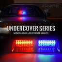 Xprite Red Blue LED Emergency Dash Strobe Light, Interior Windshield Safety Warning Police Lights w/Suction Cups, 12V Windshield Visor Light Bar for Police Law Enforcement Firefighter Vehicles Trucks