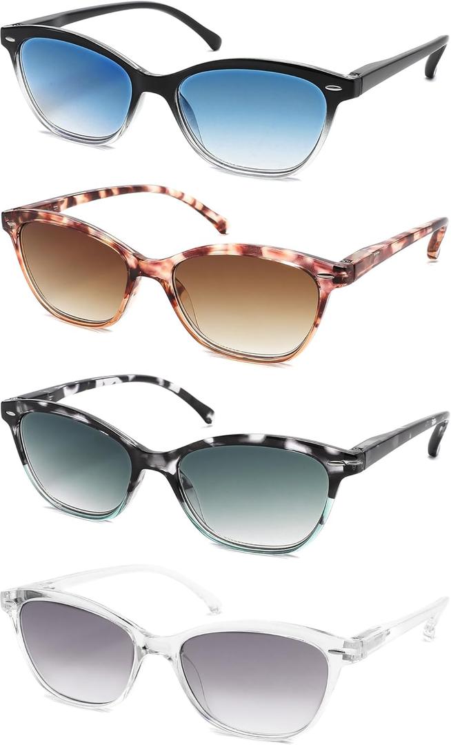 MODFANS Women Reading Glasses 4 Pack Sunglasses Readers Women Outdoor Blue Light Blocking Reading Glasses Anti Glare UV Filter Spring Hinge(Magnifying 2.25-Not Bifocals)