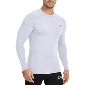 Compression White Shirt for Men Long Sleeve Athletic Workout Base Layer UPF 50 Sun Protect Shirts M