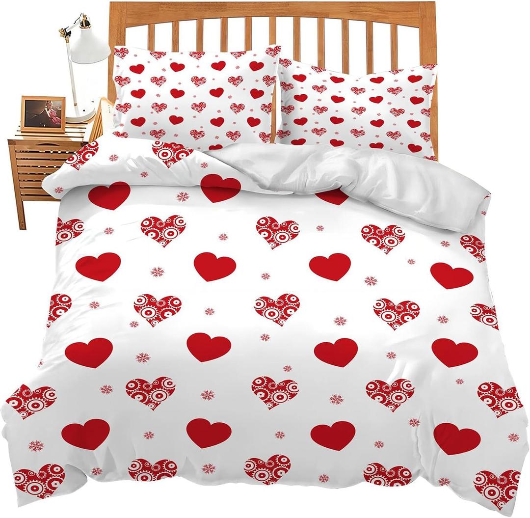 Bedding Set 3 Piece Oversized Queen Duvet Cover Set Comforter Cover & Pillowcase for Valentine's St.Patrick's Mother's Day (Valentine's 001, Queen)