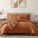 Monbix Super King Plus Size Comforter Set - 7 Pieces Burnt Orange Bed in a Bag Super King Plus Bedding Sets with Comforters, All Seasons Comforter Bed Set with Sheets,Pillowcases & Shams