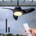 EDISHINE 30 Outdoor Ceiling Fan with Light and Remote, IP66 Waterproof Gazebo Fan Hanging with Hook, 3CCT 6 Speed DC Motor, Matte Black Blades, Plug in Wet Rated Fan for Patio, Pergola, Porch, Garage