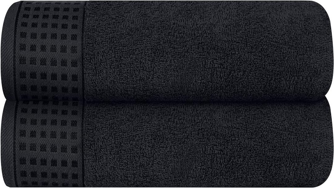 GLAMBURG 100% Cotton 2 Pack Oversized Bath Towel Set 28x55 Inches, Ultra Soft Highly Absorbant Compact Quickdry & Lightweight Large Bath Towels, Ideal for Gym Travel Camp Pool - Black