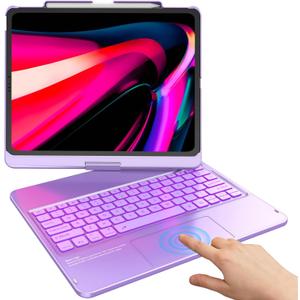 TQQ iPad Air 13 Inch Case Keyboard (M4 2026/M3 2025/M2 2024), iPad Pro 12.9 (6th, 5th, 4th, 3rd Gen) Keyboard - 360 Rotatable, 7-Color Backlight, Multi-Touch Trackpad, Thin & Light (Purple)
