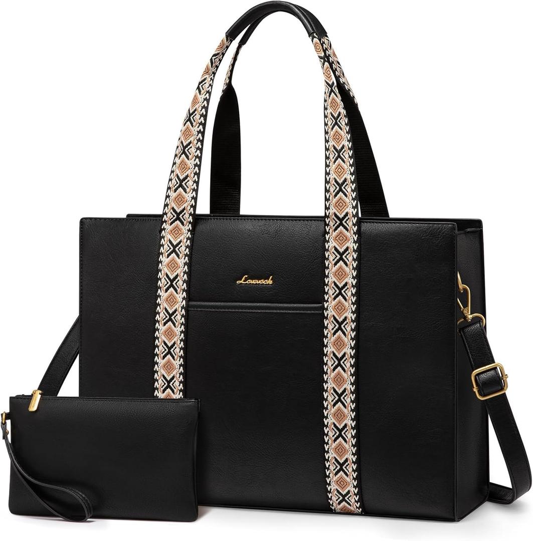 LOVEVOOK Laptop Tote Bag Vintage Leather Computer Bag 2PCs Briefcase 15.6 Inch Laptop Bag for Women,Office Gifts for Women