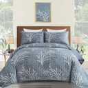 DJY Quilt Set King Size Blue Branch Floral Quilt Bedding Set, 3 Pieces Tree Botanical Bedspread Lightweight Microfiber Summer Coverlet Bedding Set for All Season 110''x90