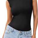 PINKMSTYLE Womens Crew Neck Sleeveless Bodysuit Double Lined Stretchy Fitted Basic Thong Body suit Tank Tops (XX-Large, Black)