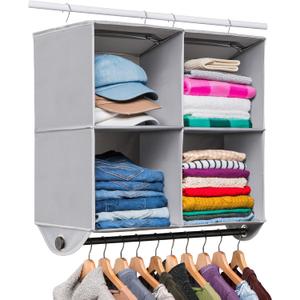 HOLDN STORAGE - 4 Shelf Hanging Closet Organizer with Metal Rod - Bamboo Inserted, Holds up to 24 pounds - 24 W x 12 D x 29.5H - Perfect for College Dorms & RV Hanging Organizer