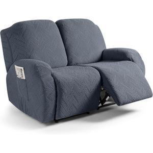 Ruaozz Recliner Sofa Covers Recliner Chair Covers Loveseat Recliner Slipcovers with Pockets Washable Furniture Protector with Elastic Bottom (2 Seater, Grey)