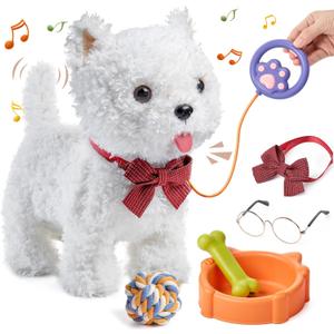 Walking Dog Toy with Leash, Remote Control Interactive Robot Dog, Dress Up Plush Puppy with Walking, Barking, Tongue Licking, Tail Wagging, Toys for Age 3+ Kids