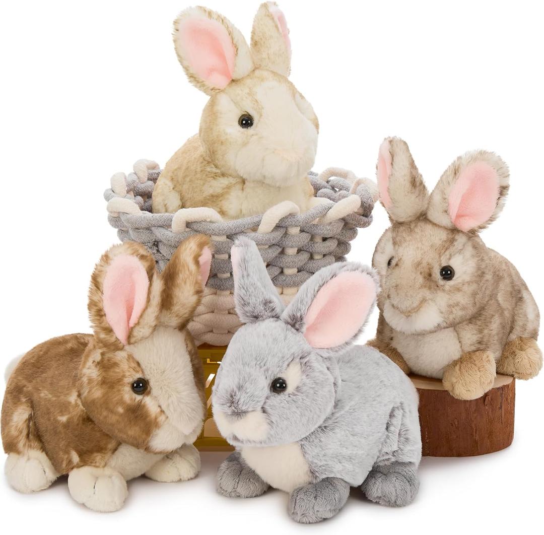Tezituor 4 Pcs Realistic Rabbit Stuffed Animals Set, 9 Inch Big Stuffed Baby Bunny Plush Toy for Party Christmas Decoration, Cute Fluffy Plush Bunny Rabbit Bulk Gift for Boys Girls