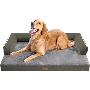 Large Dog Bed Orthopedic Washable - Removable Waterproof Cover Bed Pet - Large Big Dogs - Memory Foam - Couch Sofa with Removable Bolster - Dark Green Dog Bed (36.0"L x 27.0"W x 7.0"Th)
