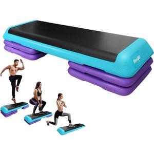 Yes4All Adjustable Workout Aerobic Exercise Step Platform Health Club Size with 4 Adjustable Risers Included and Extra Risers Options (D. Teal/Purple)
