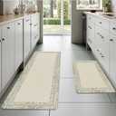 Sage Green Vintage Boho Elegance Frame Kitchen Rug Sets [2 PCs], Anti-Fatigue, Waterproof Non-Slip Kitchen Mats Heavy Duty Comfort Foam Rug for Kitchen, Floor, Laundry,17"x29"+17"x47", 17.3"x29"+17.3"x47"-0.4"H