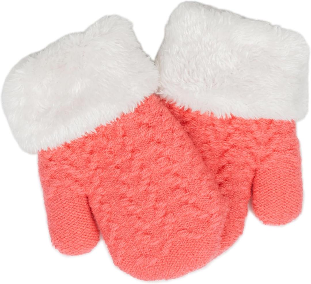 Winter-Kids-Mittens for Toddlers 2-6 Years - Windproof & Fleece Lined Knit Snow Gloves, Soft Warm Gloves for Boys-Girls (Pink)