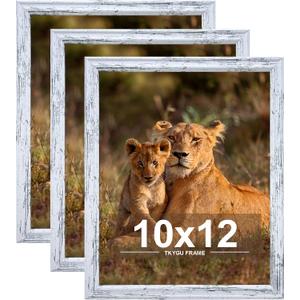 10x12 Picture Frame set of 3,Woode Frame for Wall Hanging, Horizontally or Vertically, 10 x 12 Wall Gallery Poster Photo Frame Rustic White best gift