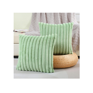 FUTEI Sage Green Striped Decorative Throw Pillow Covers 18*25 Inch Set of 2,Square Spring Decorations Couch Pillow Case,Soft Cozy Faux Rabbit Fur & Velvet Back,Modern Home Decor for Bed