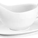 Yedio 18 oz Gravy Boat with Saucer, Large White Ceramic Gravy Boat, Boat and Tray for Turkey Beef Sauce, Salad Dressing, Creamer, Milk, Broth,Microwave and Dishwasher Safe
