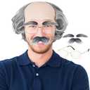 Old Man Bald Cap, Short Grey Bald Cap with Side Hair, Grandpa Wig with Glasses Mustache Eyebrows for Men's Halloween Cosplay Costume