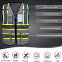 AYKRM Security Vest for Men Women 7 Pockets High Visibility Reflective Safety Vest Front Zipper Meets ANSI/ISEA (Gray, XXXL)