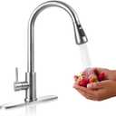 Kitchen Faucet with Pull Down Sprayer High Arc Single Handle Stainless Steel Suitable for 1 or 3 Hole Kitchen Sink Faucet with Long 20.5 inches Retractable Hose for Laundry Rv Bar Outdoor (Satin Nickel)