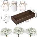 BLEUM CADE Centerpiece Table Decorations - Mason Jar Lights Centerpiece for Kitchen Dining Table Farmhouse Coffee Table Wedding Home Decor with 3 Jars Babys Breath Artificial Flowers & Wood Tray