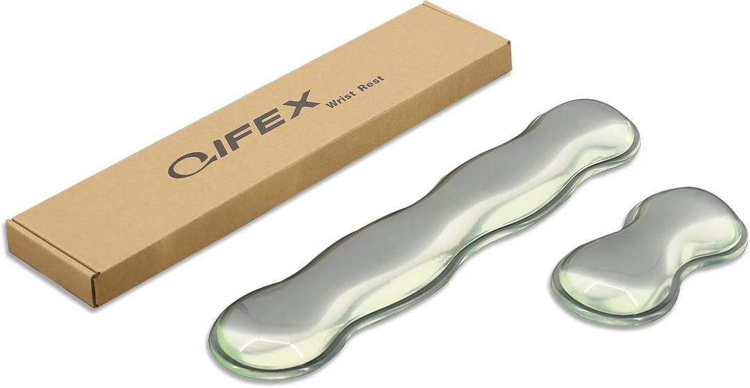 Transparent Light Green Ergonomic Wrist Rest Set - Clear Silicone Gel Keyboard & Mouse Pad with Non-Slip Base, 14.3"+5.75" Dual-Size for Office, Gaming & Study, Washable Pain Relief Design