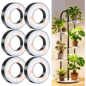 Wiaxulay Ceiling Grow Lights for Indoor Plants, 288 LED Full Spectrum 3.5in Halo Plant Grow Light, 12/3A Under Cabinet Grow Lamp with Auto Timer 6/12/16 Hrs, 3 Lighting Mode, 5 Brightness, Six Head
