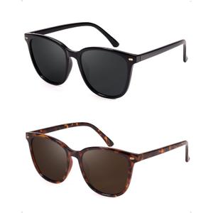 FIMILU 2 Packs Sunglasses for Women Polarized UV400 Protection Lens Big Frame Fashion Glasses Trendy Stylish Shade (A01(2 Pack)black Frame/Grey Lens+tortoise Frame/Brown Lens)