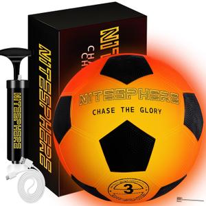 Light Up Soccer Ball: Glow in The Dark Ball with LED - Size 3 - Durable & Rechargeable Outdoor Sports, Birthday Gifts for Boys 6-8 8-12 - Fun Nighttime Activity Cool Stuff Kids Age 5 6 7 8