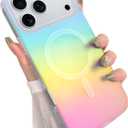 Cute Case for iPhone 17 Pro Max Case for Women Girls [Compatible with Magsafe] Aesthetic Girly Glitter Bling Rainbow Magnetic Protective Phone Cover, Translucent Iridescent Blue & Pink