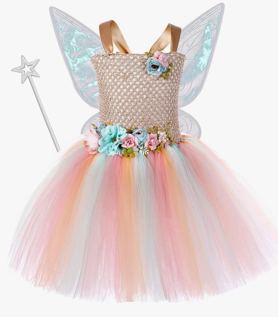 Tutu Dreams Long Train Fairy Princess Dress for Girls Small Y with Wings Set Birthday Party