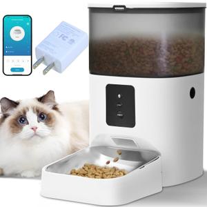 ANDOLL HOME 2.4G Automatic Cat Feeder, 4L WiFi Food Dispenser with 10s Voice Recorder, Pet Feeder up to 10 Meals per Day, Timed Cat Feeder with Dry Food Sealed Ring (Frosted White)