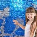 Sensory Wall Sequin Flip Fabric for Kids,0.2" Large Sequins Sensory Graffiti Fabric for Toddlers,Tactile Stimulation,Calming Corner Items (Half yd (18"*49"), Lake Blue + Silver)