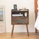 AWASEN Mid Century Night Stand with Charging Station, Wood Bedside Table with Glass Drawer, Small Modern Nightstand End Side Table with 2 Tiers Storage for Bedroom, Office(Rustic Brown)