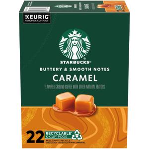 Starbucks K-Cup Coffee Pods, Caramel Naturally Flavored Coffee For Keurig Brewers, 100% Arabica, 1 Box (22 Pods) (EXP 12/05/26)