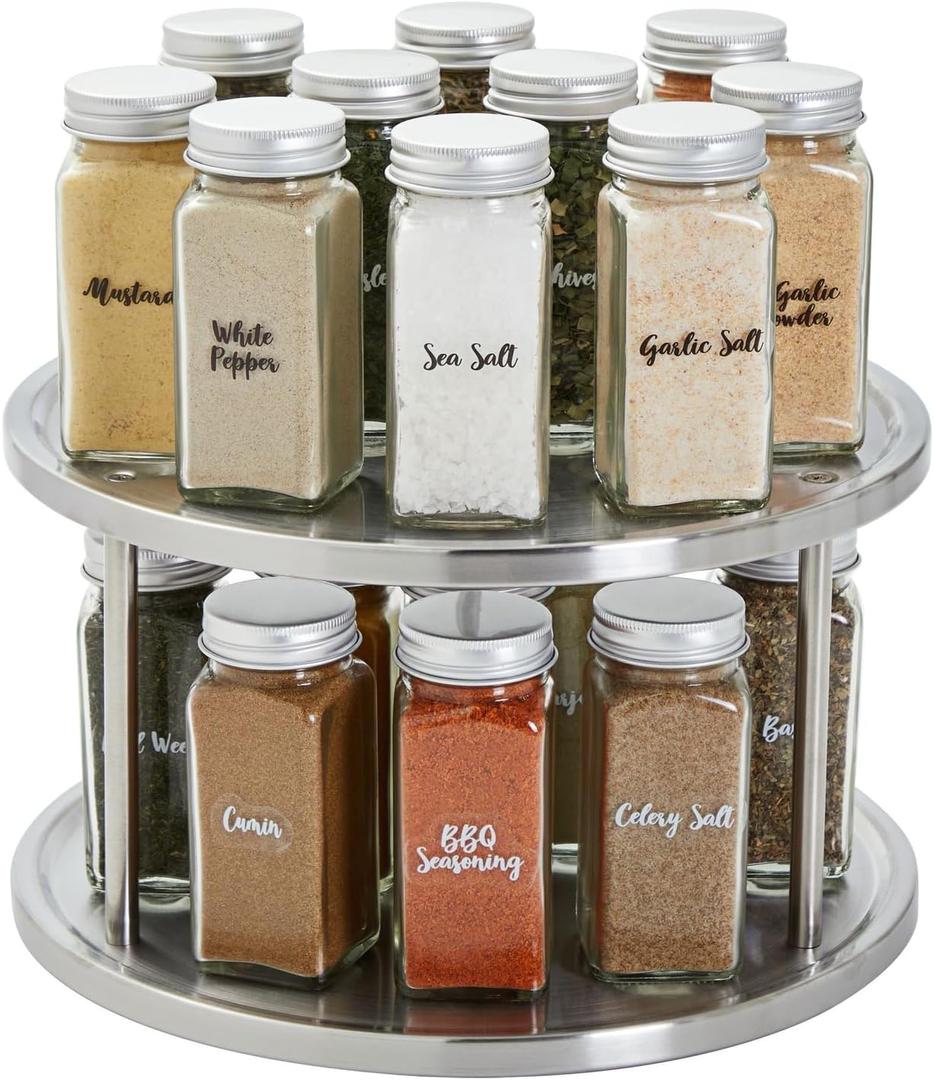 Juvale 2-Tier Lazy Susan Spice Rack Organizer for Cabinet - Stainless Steel Spice Carousel - Pantry & Kitchen Countertop Organizer (10.5 in)
