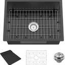 Black Kitchen Sink,24x18 Inch Stainless Steel Undermount Kitchen&Bar Sink Drop In Stylish And Modern Look With Bottom Grid,Silicon Mat And Drain Assembly Add Elegance & Enhance Usability