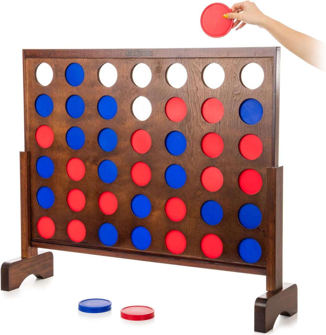 GoSports 3 Foot Giant Wooden 4-in-a-Row Connect Game – Jumbo Party Size with Heavy-Duty Coins – Easy Setup and Portable Design for Indoor and Outdoor Yard Game for Adults