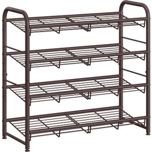 SONGMICS Stackable Shoe Rack, 4 Tier Metal Shoes Rack Storage Shelf, Holds up to 16 Pairs Shoes, Adjustable Slanted Shelves Tower Organizer for Closet Entryway Small Spaces, Bronze
