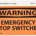 NMC W447AP OSHA Sign, Legend "WARNING - EMERGENCY STOP SWITCHES", 5" Length x 3" Height, Pressure Sensitive Vinyl, Black on Orange (Pack of 5)