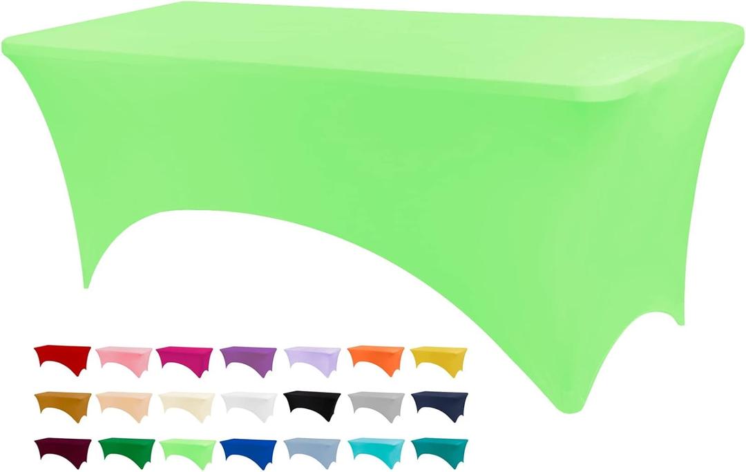 Table Covers for 8 Foot Tables, Light Green Washable and Wrinkle Resistant Stretch Tablecloths Rectangle 8ft for Events, Wedding, Banquets, Parties (96" x 30" (Rectangular))