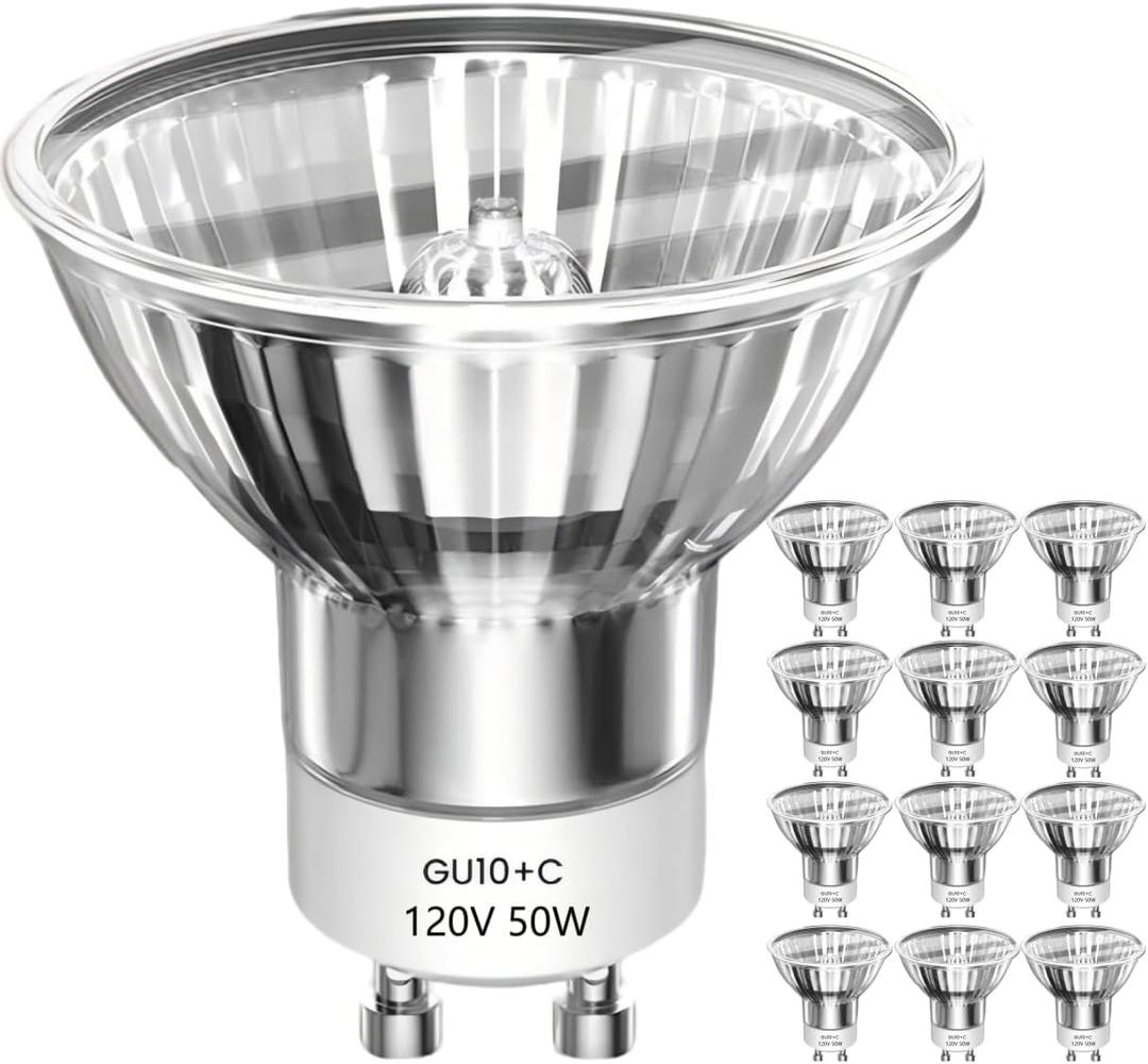 GU10 Halogen Light Bulb 120V 50W, 12PCS Tlf Fggl024 Uv Bulb, GU10+C, MR16 Light Bulb for Candle Warmer Lamp, Dimmable, 2700K Warm White for Reflector Track Lighting, Recessed Lighting